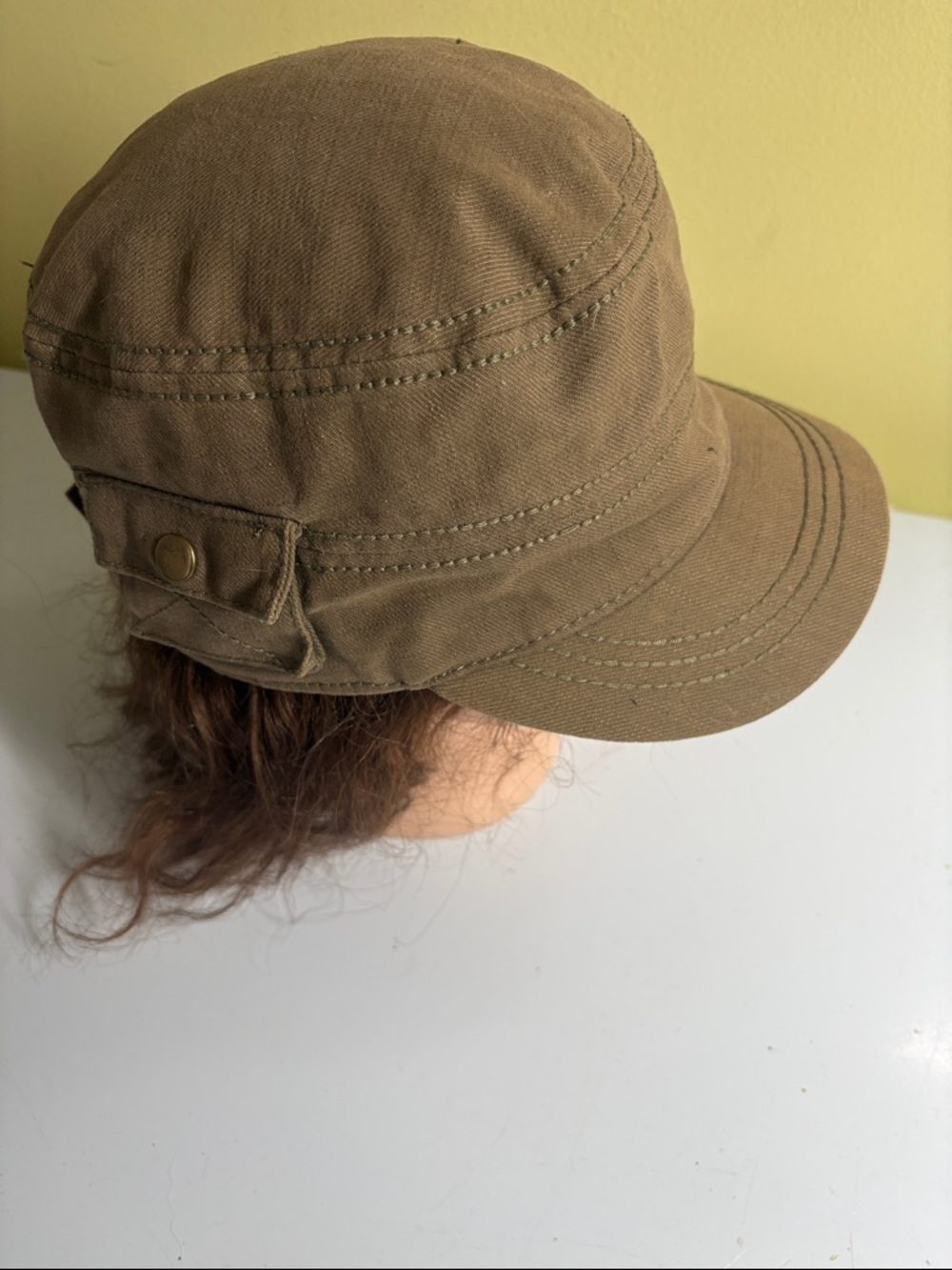 Unbranded Olive Green Cotton Velcro Adjustable Billed Cap One Size
